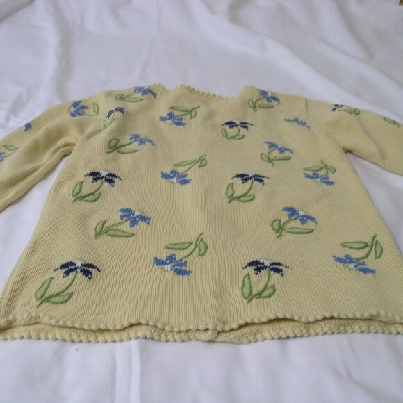 Vintage Standard Blues Creamy Yellow Floral 100% Cotton Sweater Women's Size Med - Picture 5 of 7